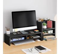 Desk Shelf Organizer Wood Equipped with Monitor Elevated Stand, Increase Depth for Greater Storage, Desktop Shelf(Black,B)
