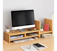 Desk Shelf Organizer Wood Equipped with Monitor Elevated Stand, Increase Depth for Greater Storage, Desktop Shelf(Wood Color,C)