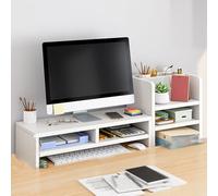 Desk Shelf Organizer Wood Equipped with Monitor Elevated Stand, Increase Depth for Greater Storage, Desktop Shelf(White,B)