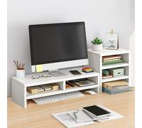 Desk Shelf Organizer Wood Equipped with Monitor Elevated Stand, Increase Depth for Greater Storage, Desktop Shelf(White,A)