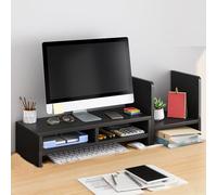 Desk Shelf Organizer Wood Equipped with Monitor Elevated Stand, Increase Depth for Greater Storage, Desktop Shelf(Black,C)