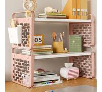 Desk shelf with steel frame and top, desk organizer with elegant design, corner organizer and storage option for the desk, top shelf for student dormitories (color: pink, size: 60 cm, 2 levels)