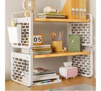 Desk shelf with steel frame and top, desk organizer with elegant design, corner organizer and storage option for the desk, top shelf for student dormitories (color: white, size: 30 cm, 2 levels)