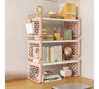 Desk shelf with steel frame and top, desk organizer with elegant design, corner organizer and storage option for the desk, top shelf for student dormitories (color: pink, size: 40 cm, 3 levels)