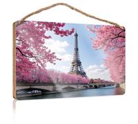 Desk Signs for Office Funny Paris in Bloom: A Springtime Eiffel Tower View Wooden Sign Home Office Gifts Porch Funny Signs(15X28CM)
