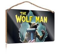 Desk Signs For Office Funny The Wolf Man Breaks Through The Wall Wooded Sign Wood Home Sign Summer Decorations For Home(20X30CM)
