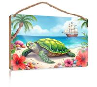 Desk Signs For Office Funny Tropical Paradise With Pirate Ship And Turtle Wooden Sign Home Sweet Home Sign Fall Front Door Decor(15X28CM)
