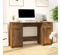 Desk Smoked Oak 133x50x75cm Engineered Wood Side Cabinet Drawer 2-Door Home Desk