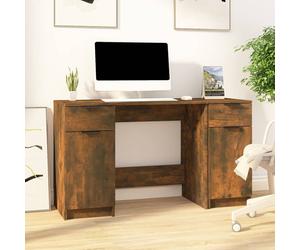 Desk Smoked Oak 133x50x75cm Engineered Wood Side Cabinet Drawer 2-Door Home Desk