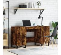 Desk Smoked Oak 140x50x75 cm Engineered Wood Iron Legs 4-Compartment with Doors