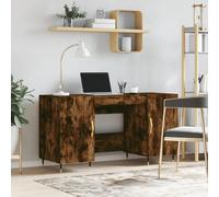 Desk Smoked Oak 140x50x75cm Engineered Wood Industrial Iron Legs Compact 4-Door