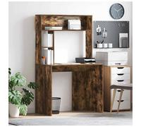 Desk Smoked Oak 91x50x149cm Engineered Wood 2-Shelf Compact Home Office Minimal