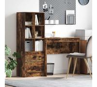Desk Smoked Oak Engineered Wood 125.5x40x127cm 2 Drawers 6 Shelves for Study Pro