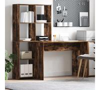 Desk Smoked Oak Engineered Wood 138.5x55x143cm 4Shelf Storage Modern Home Office