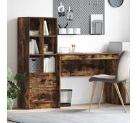 Desk Smoked Oak Engineered Wood 145.5x40x127cm 2 Drawers 6 Shelves DurableProXL