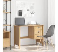 vidaXL Hill 3 Drawer Compact Pine Wood Home Desk Brown - Size: 74 x 100 x 45cm - Wilko