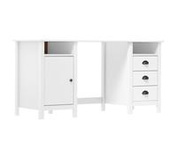 Desk Solid Pine Wood Rustic White 150x50x74 cm 3 Drawers 2 Compartments 1 Door.
