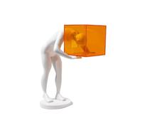 Desk Statue, Abstract Figure with Orange Cube Sculpture Modern Art Decor Statue Resin Ornament