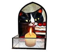 Desk Storage Box Faux Stained Glass Cat Theme Decoration