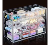 Desk Storage Organizer with 16 Mini Drawers, ToyaJeco Clear Desktop Craft Drawer Cabinet, Stackable Storage Box Caddy for Makeup Jewelry Office Craft Supplies (16 Drawers)
