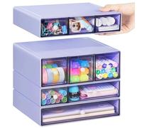 Desk Storage Organizer with 9 Drawers,ToyaJeco 4 Tiers Stackable Desktop Craft Storage Drawers, Clear Storage Box Caddy for Stationary Makeup Jewelry Office Craft Supplies (Purple)