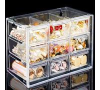 Desk Storage Organizer with 9 Mini Drawers, ToyaJeco Clear Desktop Craft Drawer Cabinet, Stackable Storage Box Caddy for Makeup Jewelry Office Craft Supplies (9 Drawers)
