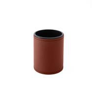 Desk Tidy Round Pen Pot Holder Real Leather Orange Brown - Handmade Stitching