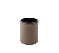 Desk Tidy Round Pen Pot Holder Real Leather Taupe Grey - Handmade Stitching