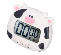 Desk Timer, Sound and Flash Alert, Kitchen Timer, Compact Cartoon Animal for Cooking (White Cow)