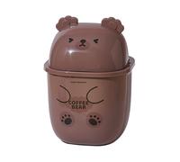 Desk Top Garbage Can Mini - Cute Bear TrashS CanS With Lid | Tiny Tabletop Trash Can, Small Waste Bin For Office, Car, Bathroom & Kitchen, Portable Countertop Dustbin, White/Brown.