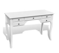 Desk White 110x47x79cm MDF & Pinewood French Antique Curved Legs Small 5 Drawers