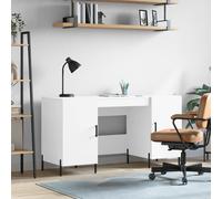 Desk White 140x50x75 cm Engineered Wood 4-Compartment Storage with Iron Legs UK
