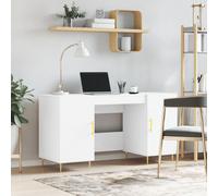 Desk White 140x50x75cm Engineered Wood Top Iron Legs 4 Door Compact Storage Unit