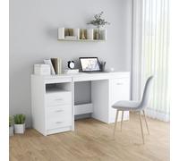 Desk White 140x50x76cm Engineered Wood with Drawer Shelf 3 Doors Minimal Home UK