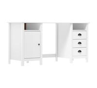 Desk White 150x50x74 cm Solid Pine Wood 3 Drawers 2 Compartments 1 Door Anti-Tip