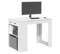 Desk White Engineered Wood 102x62x77.5 cm Storage Drawer Shelf Modern HomeOffice