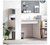 Desk White Engineered Wood 113x54x120cm Modern Study Desk with 2x Shelves Matte