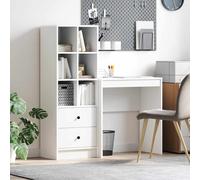 Desk: White Engineered Wood 115.5x40x127cm 2-Drawers Workstation with Highboard