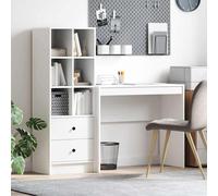 Desk White Engineered Wood 135.5x40x127cm Office Slim Set with 2 Drawers & Shelf