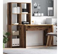 Desk White Engineered Wood 138.5x55x143cm 4 Shelves Modern Home Office For Study