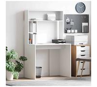 Desk White Engineered Wood 91x50x149cm Compact Modern Study Desk with 2 Shelves