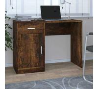 Desk Smoked Oak 100x40x73cm Engineered Wood & Aluminium 1 Drawer 1 Cabinet Home