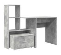Desk Concrete Grey 131.5x50x106.5cm Engineered Wood Modern with Drawer and Shelf