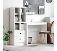 Desk with Highboard 125.5x40x127cm White Engineered Wood 2 Drawers Compact Set