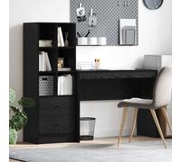 Desk with Highboard 145.5x40x127cm Black Oak Engineered Wood 2 Drawers Durable.