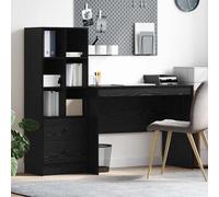 Desk with Highboard 145.5x50x127cm Black Oak Engineered Wood 2 Drawers Office UK