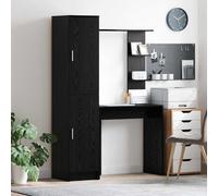 Desk with Highboard Black Oak Engineered Wood 113.5x39x168cm 2 Door Slim Storage