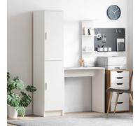 Desk with Highboard White Engineered Wood 113.5x39x168cm 2 Hinge Doors Durable.