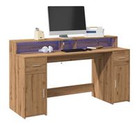 Desk with LED Lights Artisian Oak 160x55x91 cm Engineered Wood Berkfield Home Brown One Size
