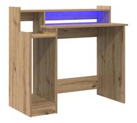 Desk with LED Lights Computer Table Study Writing Desk Engineered Wood vidaXL